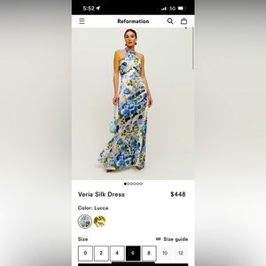 Reformation Veria Silk Dress size 6, in color Lucca, NWT